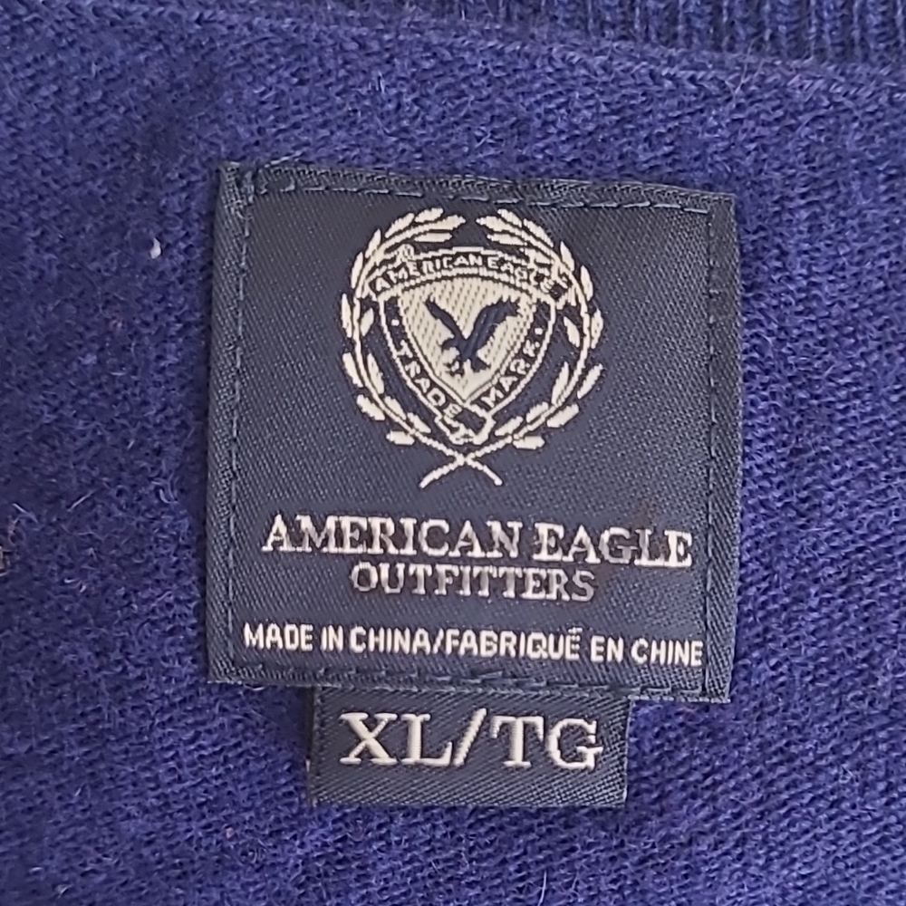 American Eagle Outfitters Navy Blue Orange Stripe Wool Rabbit Hair Blend Sweater - Picture 14 of 15
